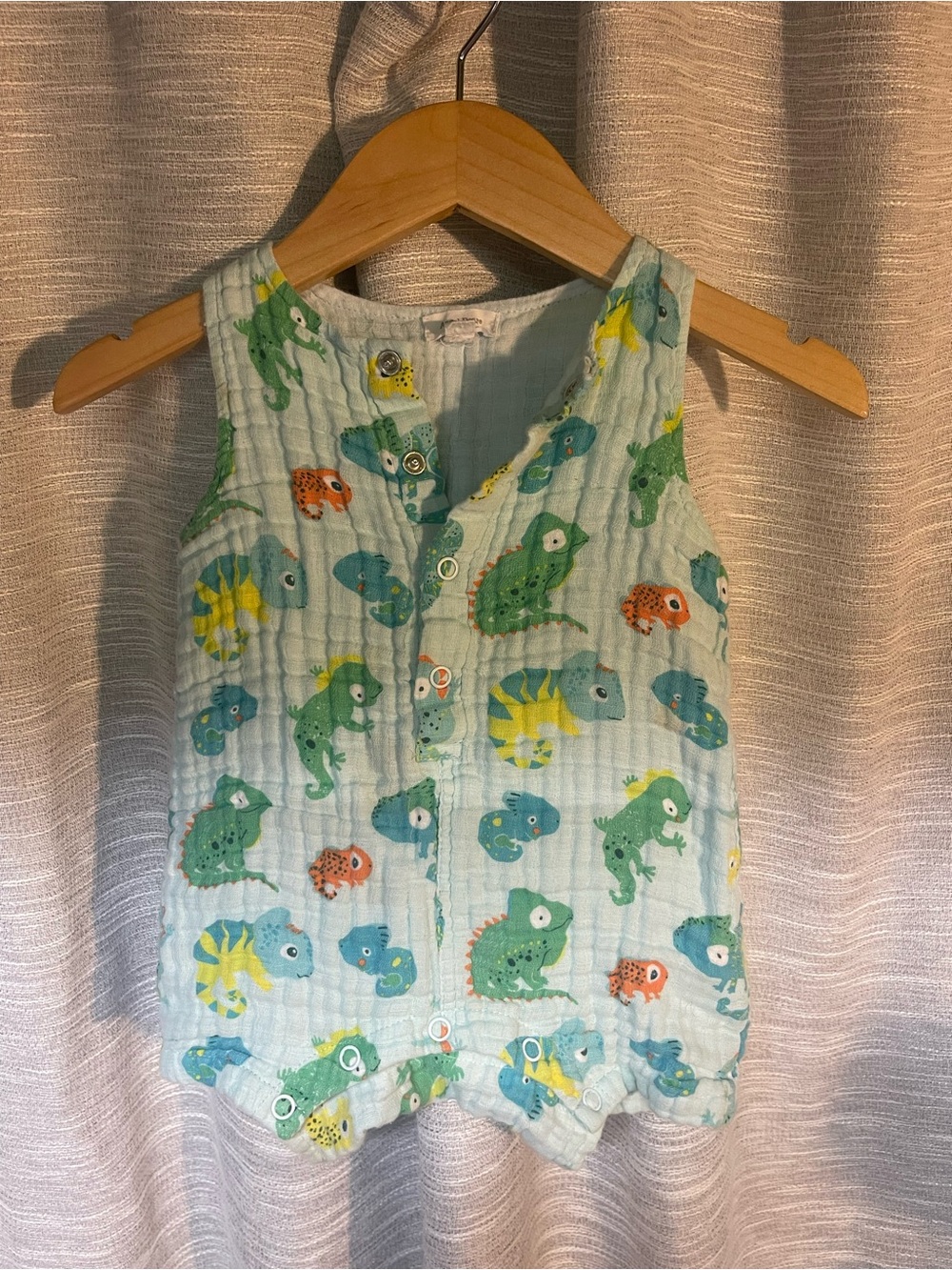 Baby/Toddler Green & Blue Animal Print Cotton Romper